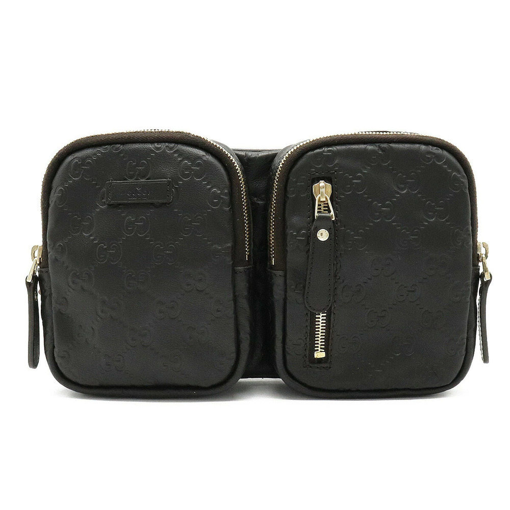 Gucci Guccissima Waist Bag Pouch Clutch Body Hip Leather Dark Brown
